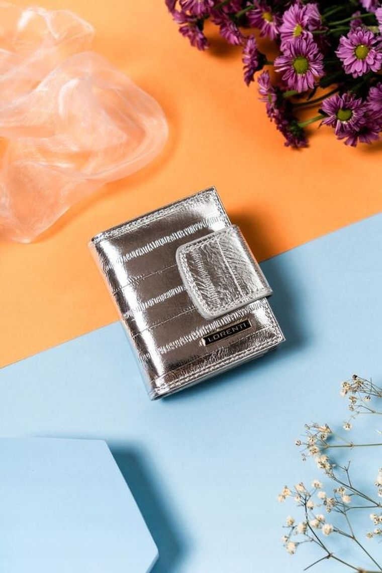 Portfel, srebrny, skórzany, Lorenti