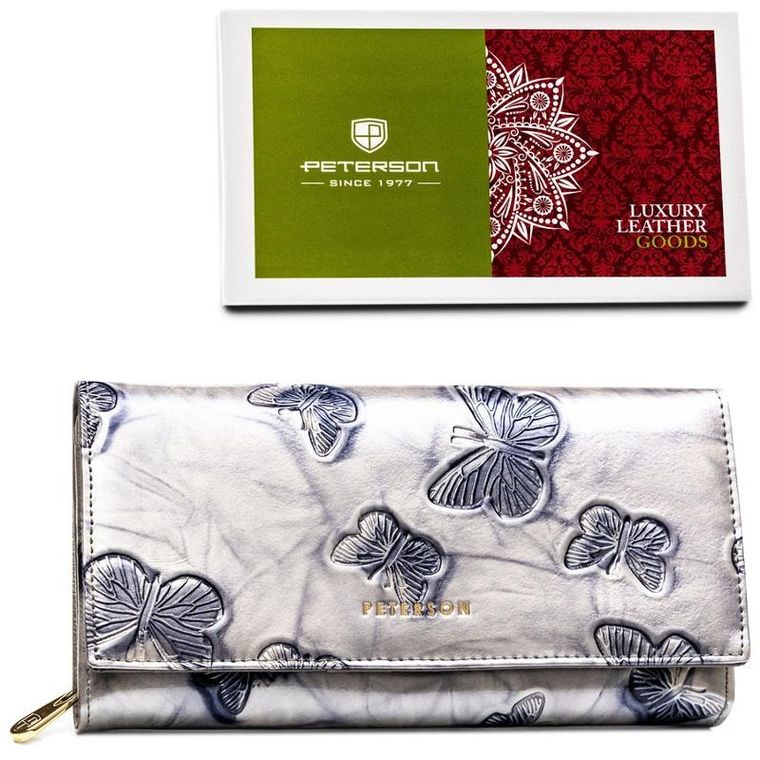 Portfel, srebrny, skórzany, Peterson