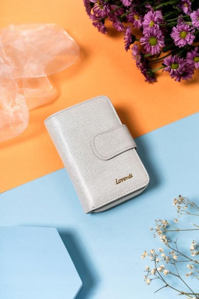 Portfel, srebrny, skórzany, RFID, Lorenti