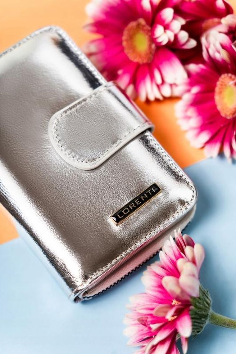 Portfel, srebrny, skórzany, RFID, Lorenti