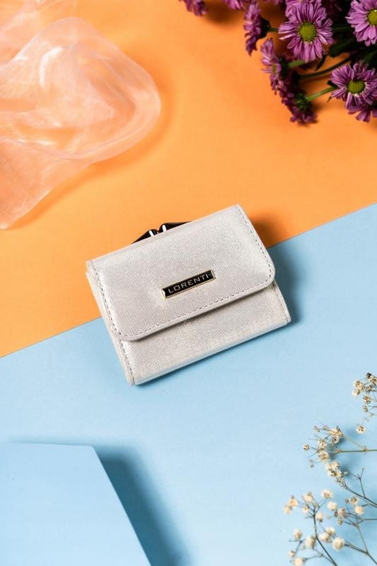 Portfel, srebrny, skórzany, RFID, Lorenti