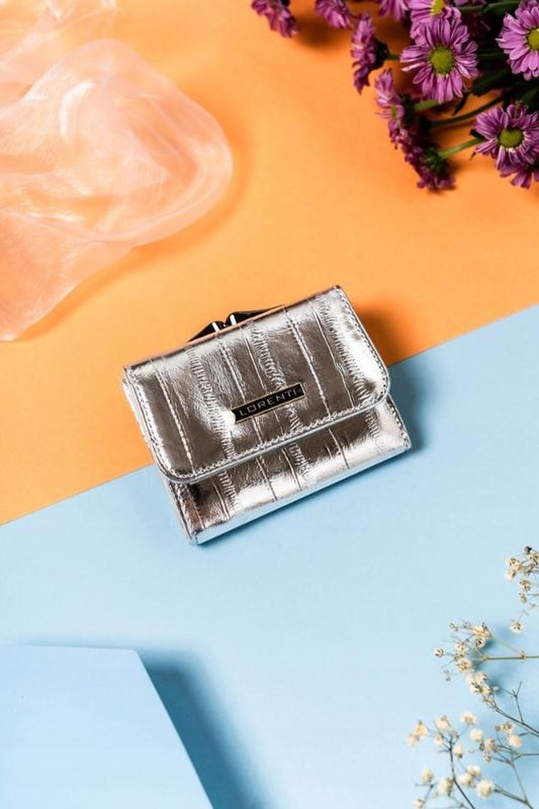 Portfel, srebrny, skórzany, RFID, Lorenti