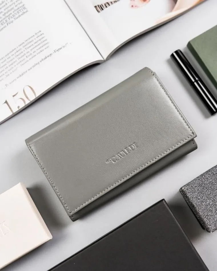 Portfel, szary, skórzany, Cavaldi