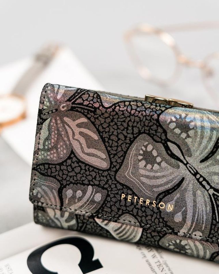 Portfel, szary, skórzany, Peterson