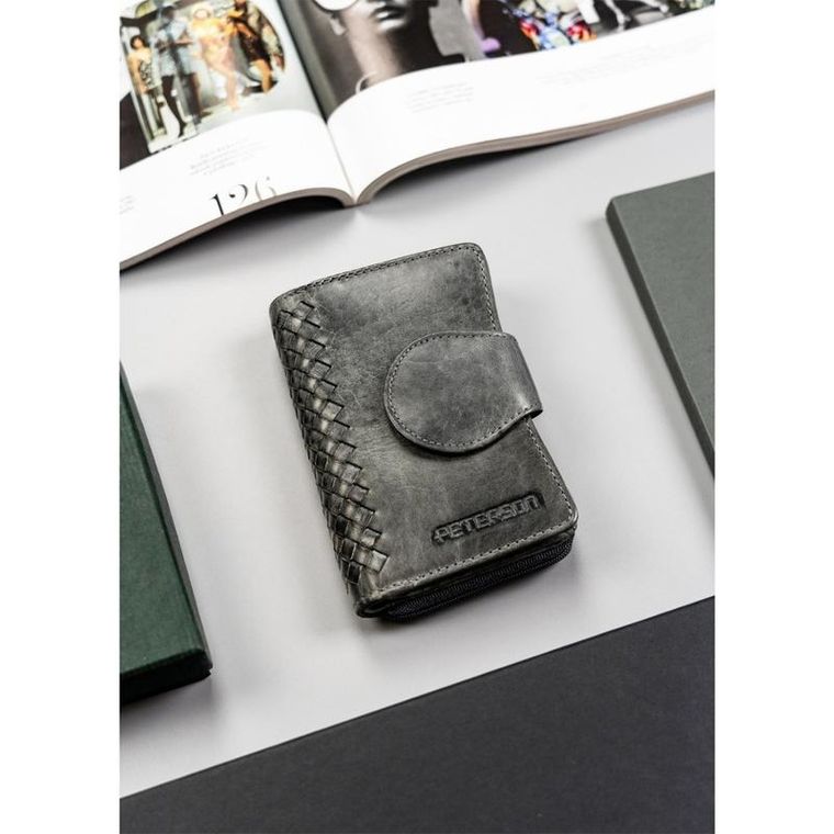 Portfel, szary, skórzany, Peterson