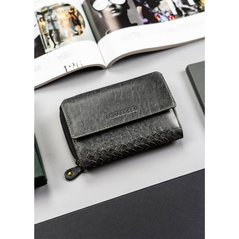 Portfel, szary, skórzany, Peterson