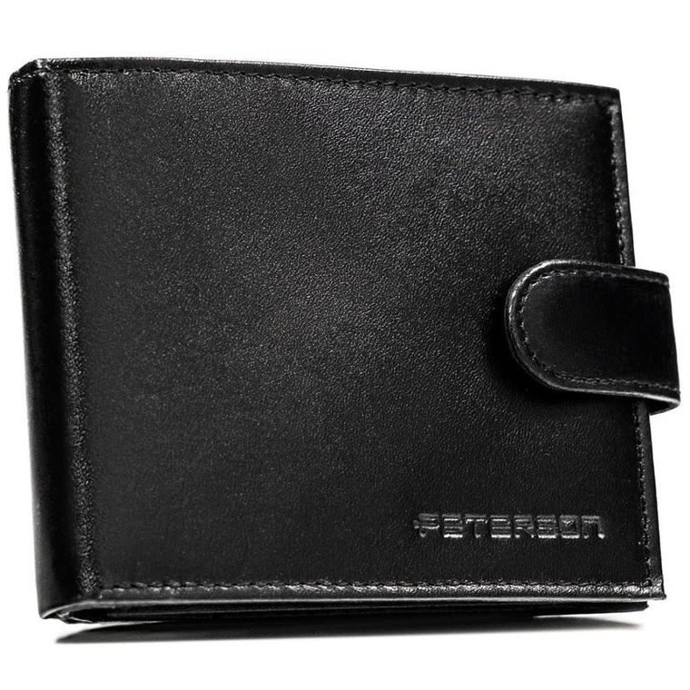 Portfel z brelokiem, czarny, skórzany, Peterson