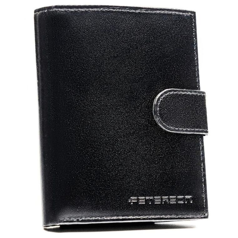 Portfel z brelokiem, czarny, skórzany, Peterson