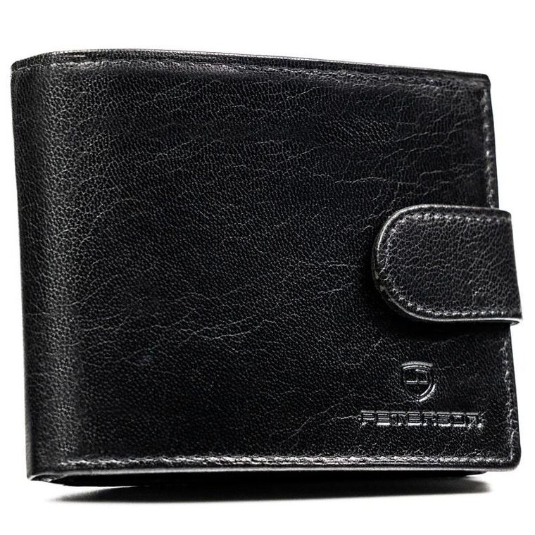 Portfel z brelokiem, czarny, skórzany, Peterson