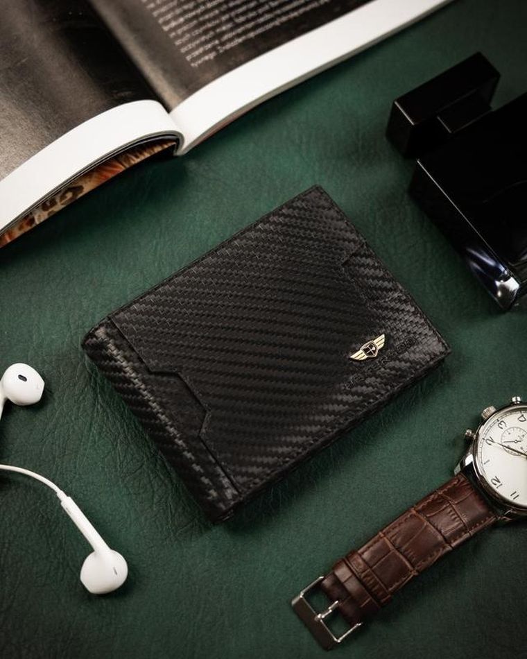 Portfel z kieszonką na kartę, czarny, skórzany, Peterson