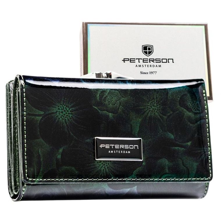 Portfel, zielony, skóra ekologiczna, Peterson