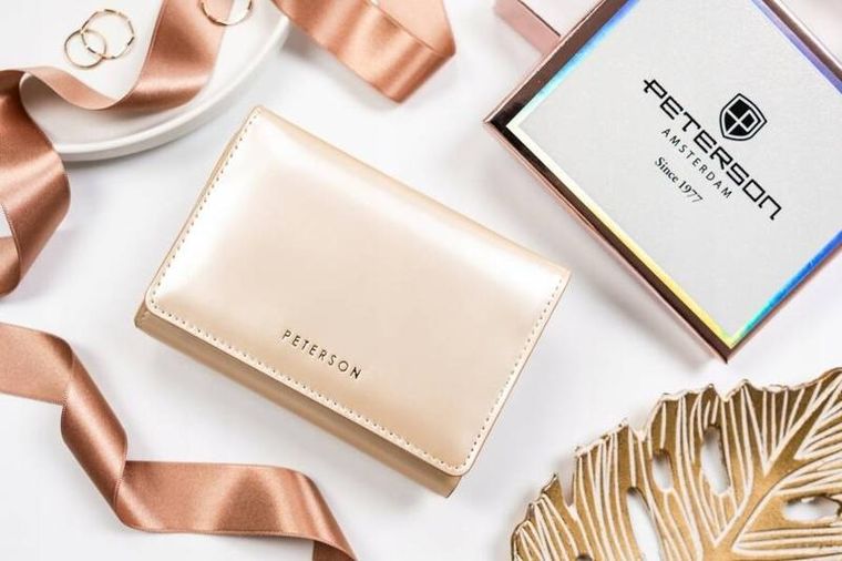 Portfel, złoty, skóra ekologiczna, Peterson