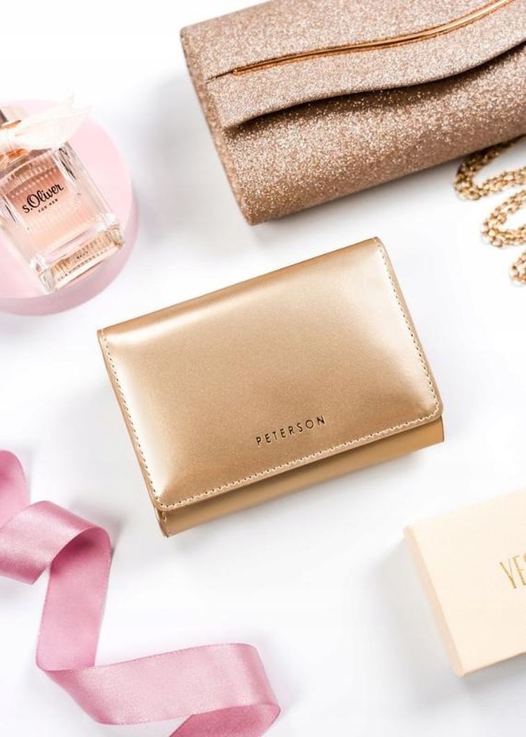 Portfel, złoty, skóra ekologiczna, Peterson