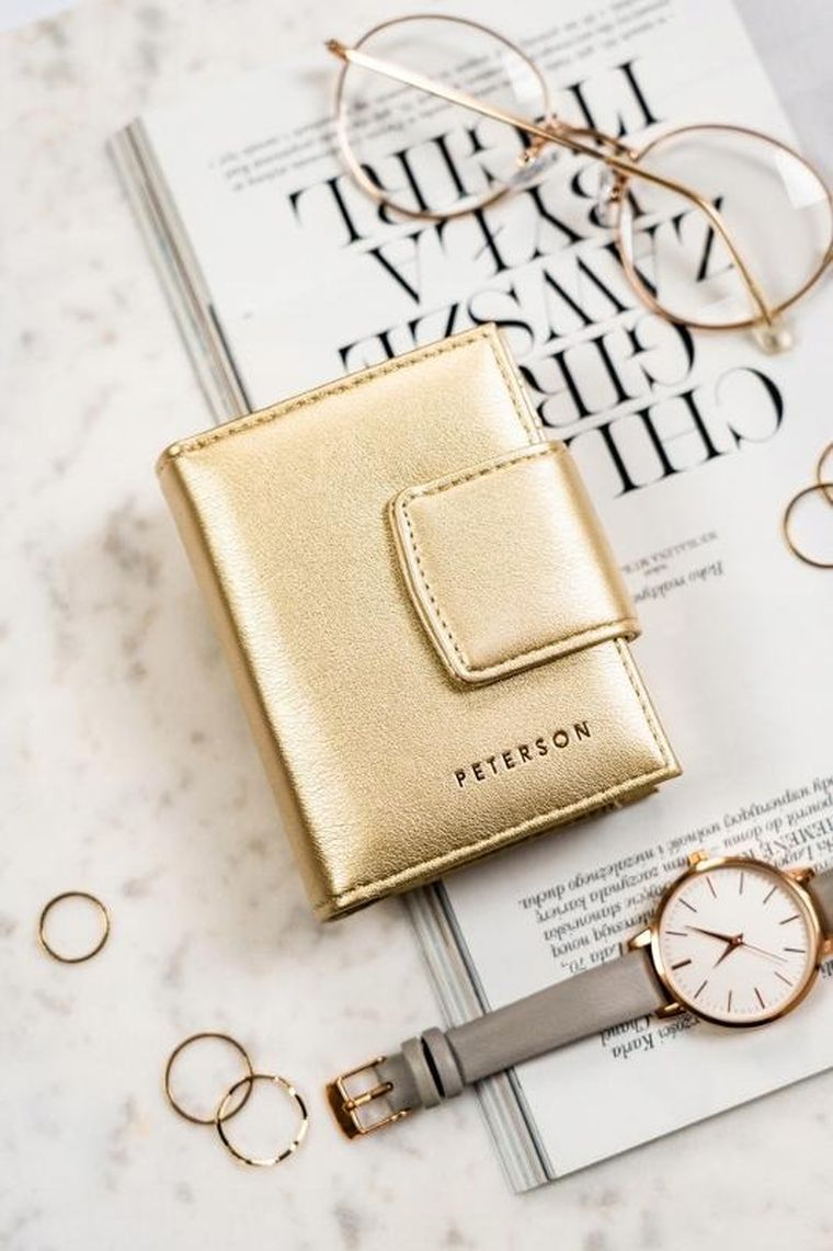 Portfel, złoty, skóra ekologiczna, Peterson
