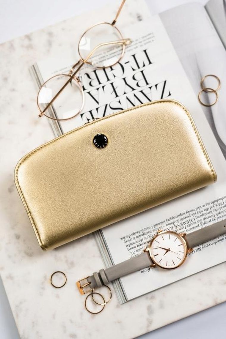 Portfel, złoty, skóra ekologiczna, Peterson