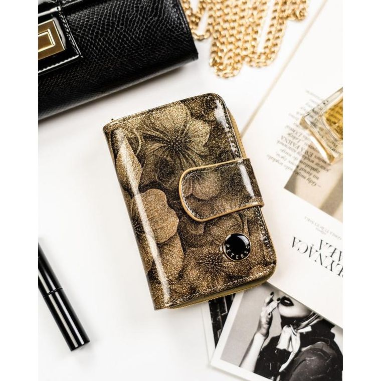 Portfel, złoty, skóra naturalna i ekologiczna, Peterson