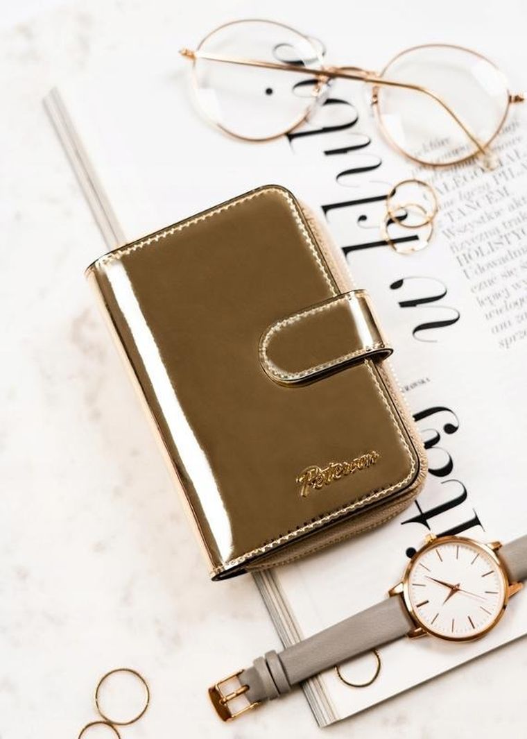 Portfel, złoty, skórzany, Peterson