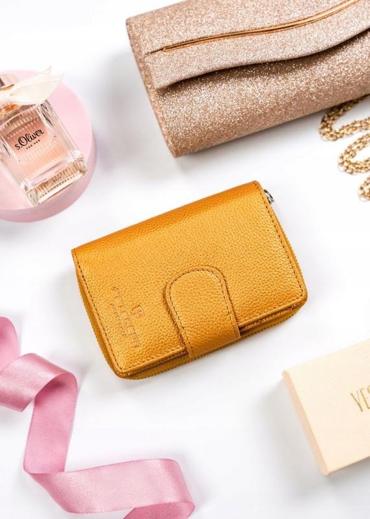 Portfel, złoty, skórzany, RFID, Peterson