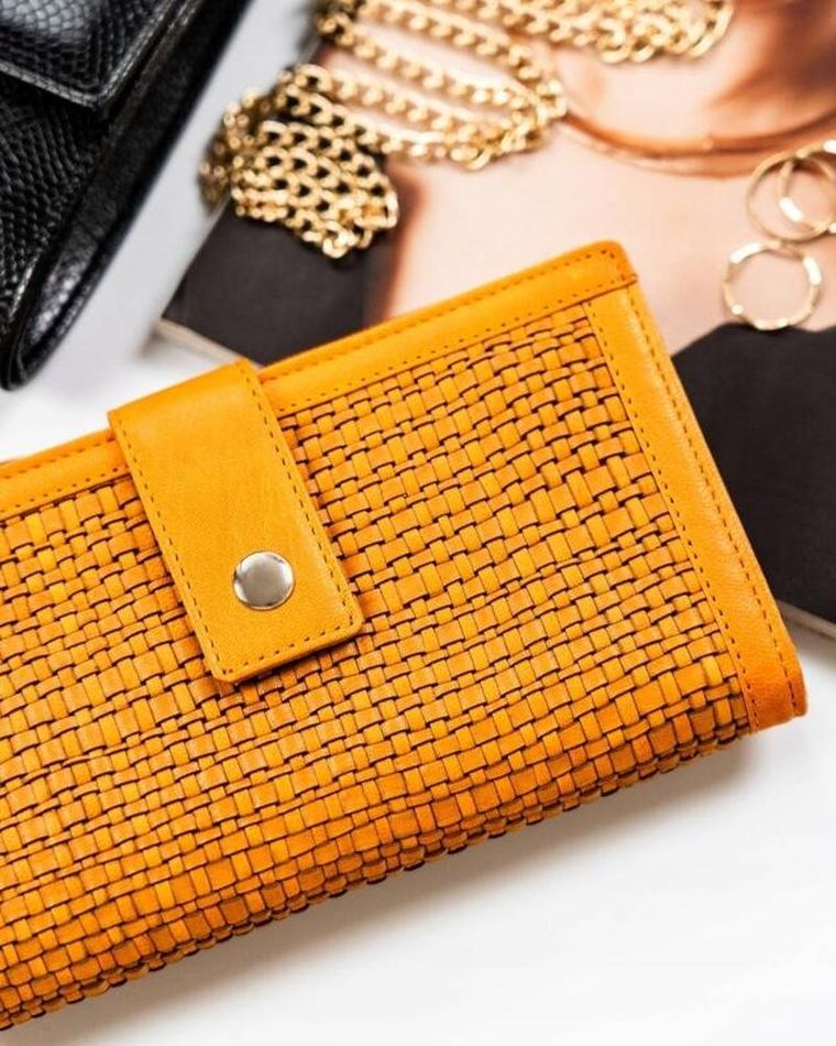 Portfel, żółty, skórzany, RFID, Rovicky