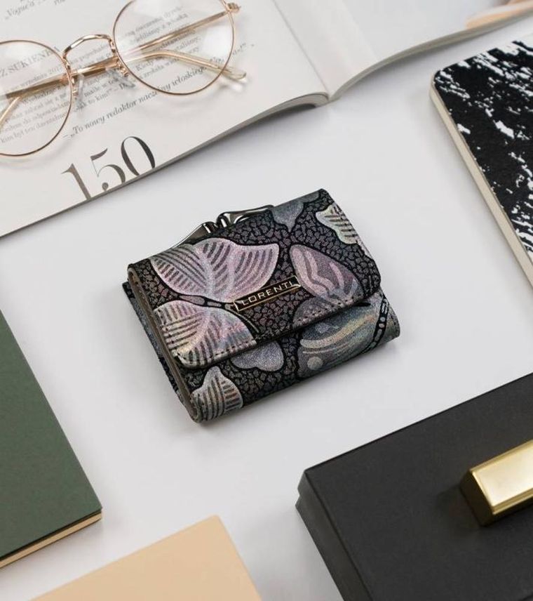 Portmonetka, szara, skórzana, Lorenti