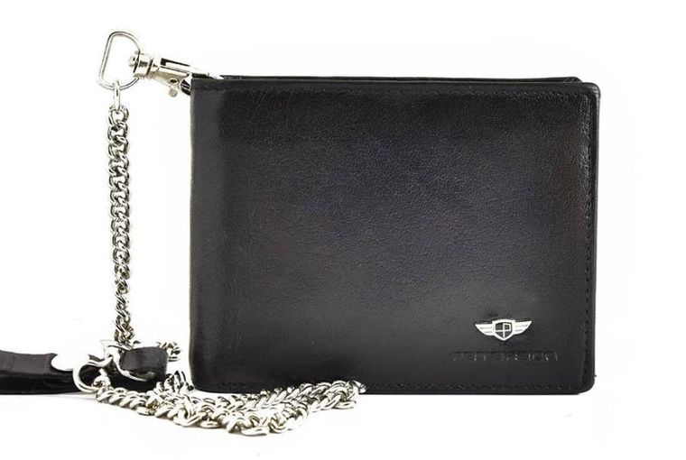 Potfel z łańcuchem, skórzany, czarny, Peterson