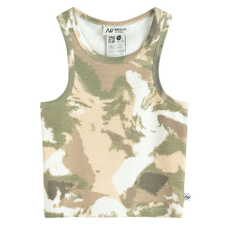 Prążkowany top khaki z domieszką modalu NOWEAR