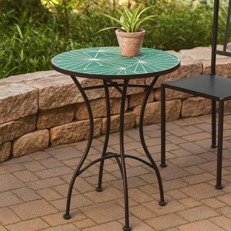 Progarden, ogrodowy stolik kawowy, metalowy, z mozaiką w kształcie liści, 60-72 cm