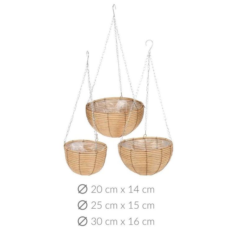 ProGarden, wiszące kwietniki z plecionki, 3 szt.