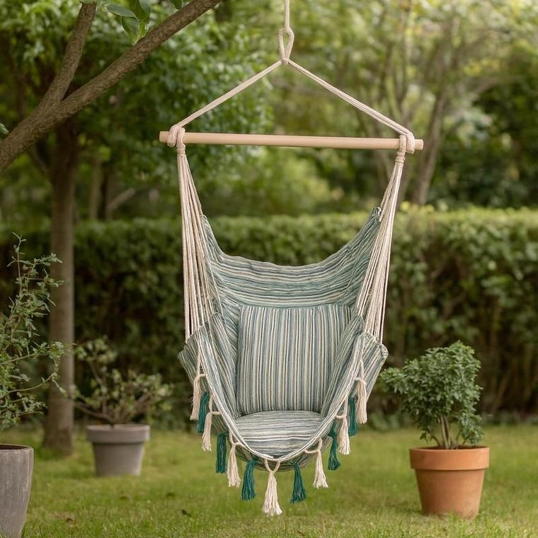 Progarden, wiszący fotel ogrodowy z 2 poduszkami, zielony, 100-130 cm