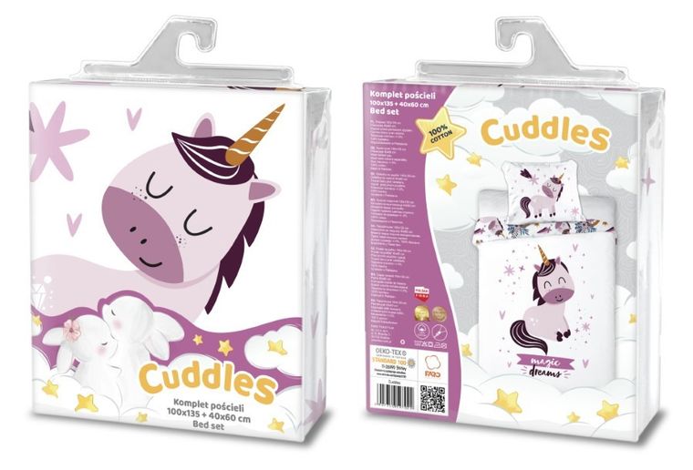 Przytulaki, Jednorożec, 2-częściowy komplet pościeli bawełnianej, 100-135 cm