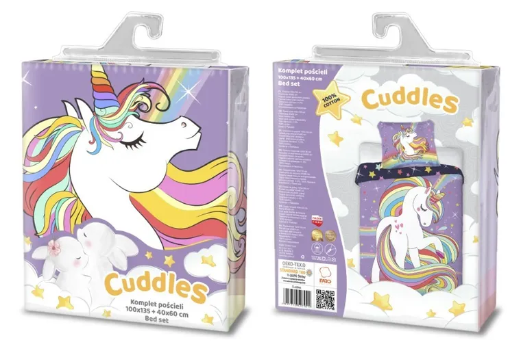 Przytulaki, Jednorożec, 2-częściowy komplet pościeli bawełnianej, 100-135 cm