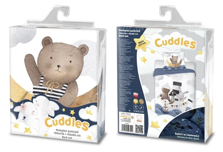 Przytulaki, Łódka, 2-częściowy komplet pościeli bawełnianej, świecący w ciemności, 100-135 cm