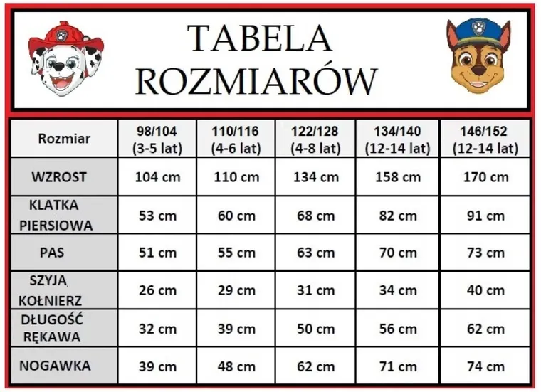 Psi Patrol, Marshall, strój dla dzieci, rozmiar 98/104