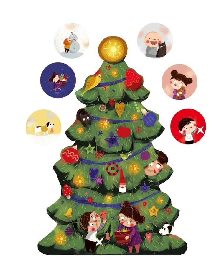 Pucio i Misia ubierają choinkę. Puzzle, 22 elementy