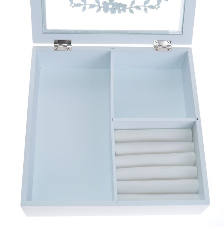 Pudełko na biżuterię home, białe z szybką, 22-6-22 cm