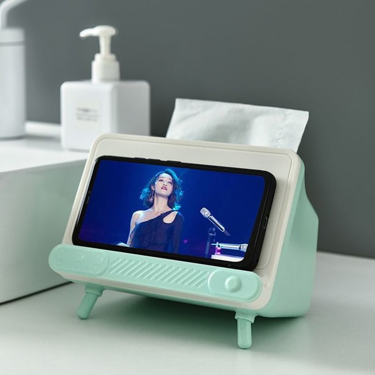 Pudełko na chusteczki z uchwytem na telefon, miętowe