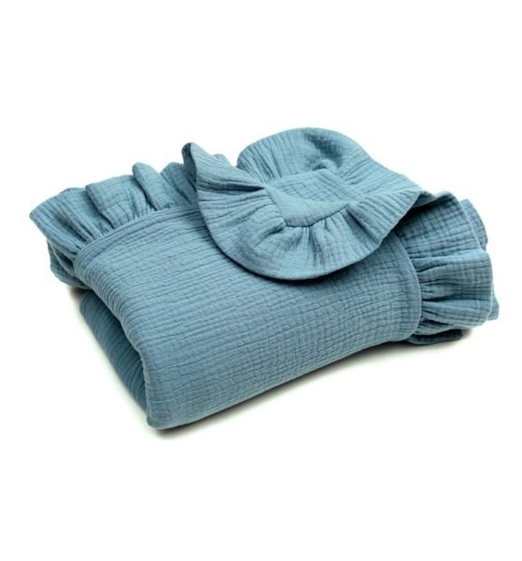 Pulp, Bamboo, kocyk muślinowy z falbankami, niebieski, 90-120 cm