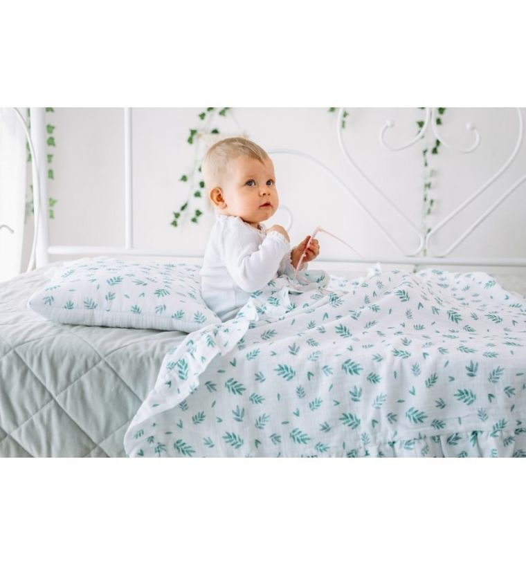 Pulp, Bamboo, Listki, kocyk muślinowy z falbankami, dwuwarstwowy, 90-100 cm