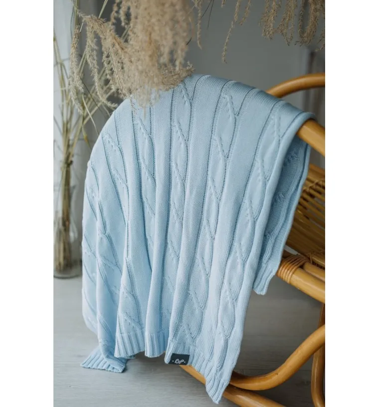 Pulp, bambusowy kocyk z jonami srebra, warkocz, błękitny, 75-90 cm