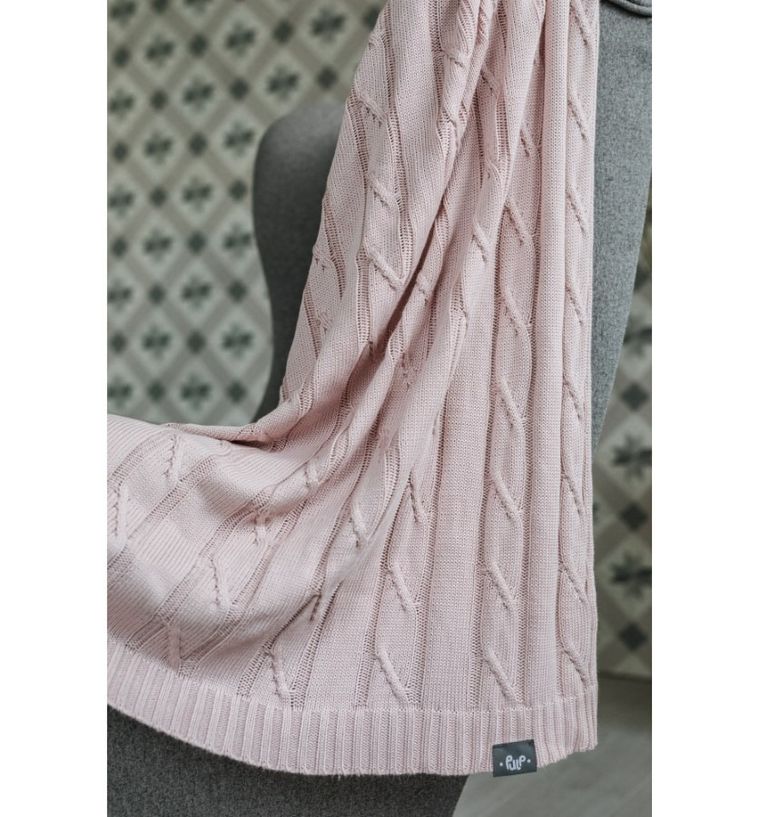 Pulp, bambusowy kocyk z jonami srebra, warkocz, pudrowy, 75-90 cm