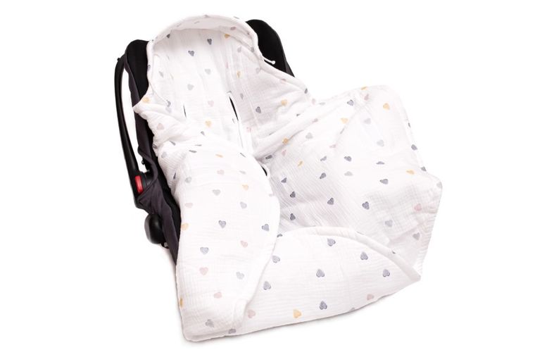 Pulp, Serduszka Kolorowe, kocyk do fotelika, muślinowy