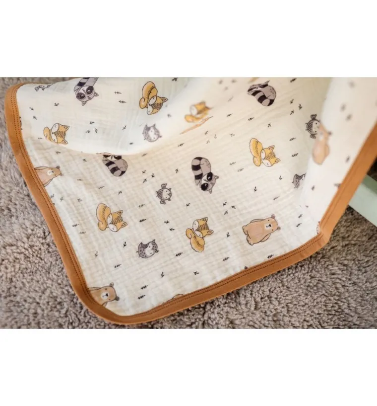 Pulp, Zwierzątka Leśne, kocyk muślinowy z lamówką, 100-120 cm