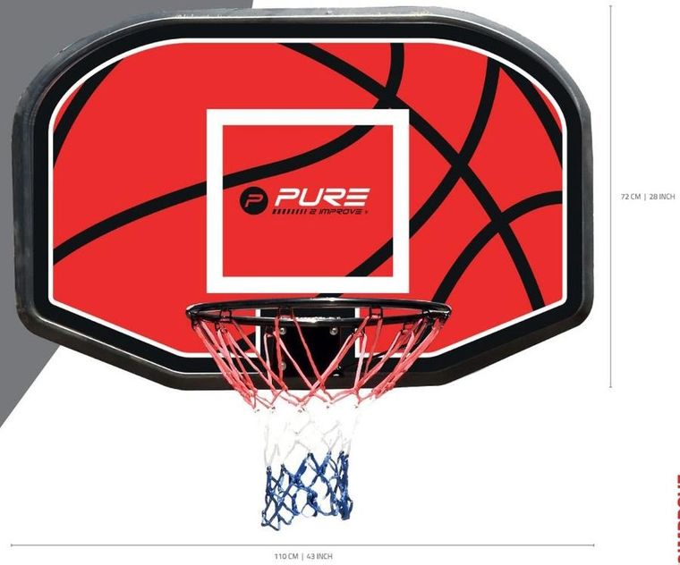 Pure 2 Improve, tablica do koszykówki, 110-73-3 cm, obręcz 45 cm