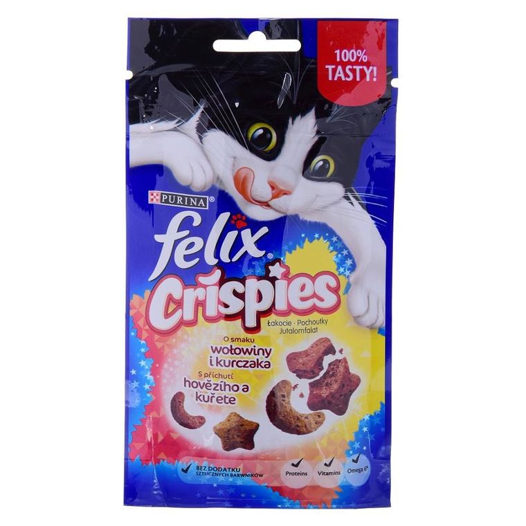 Purina, Felix, Crispies, karma mokra dla kota, wołowina, kurczak, 45g