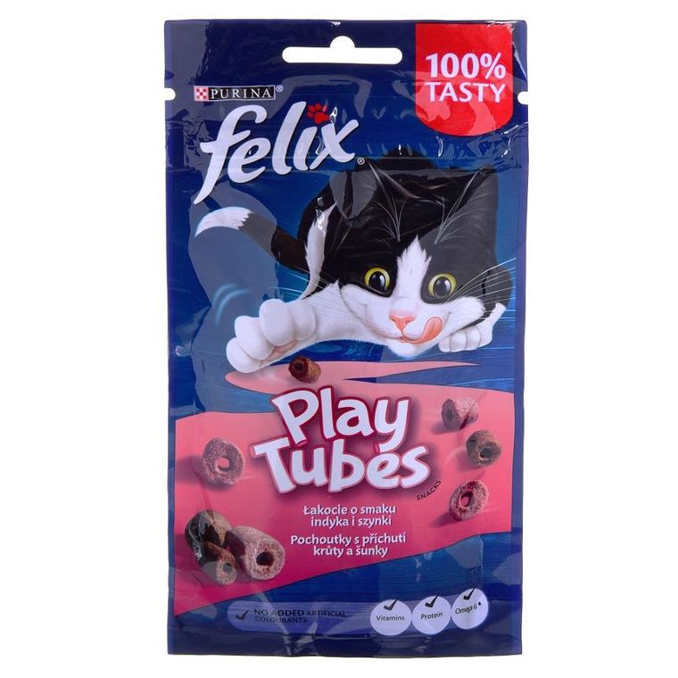 Purina, Felix, Play Tubes, karma mokra dla kota, indyk, szynka, 50 g