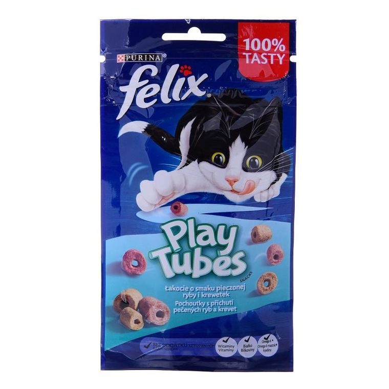 Purina, Felix, Playtubes, karma mokra dla kota, pieczona ryba, krewetki, 50 g