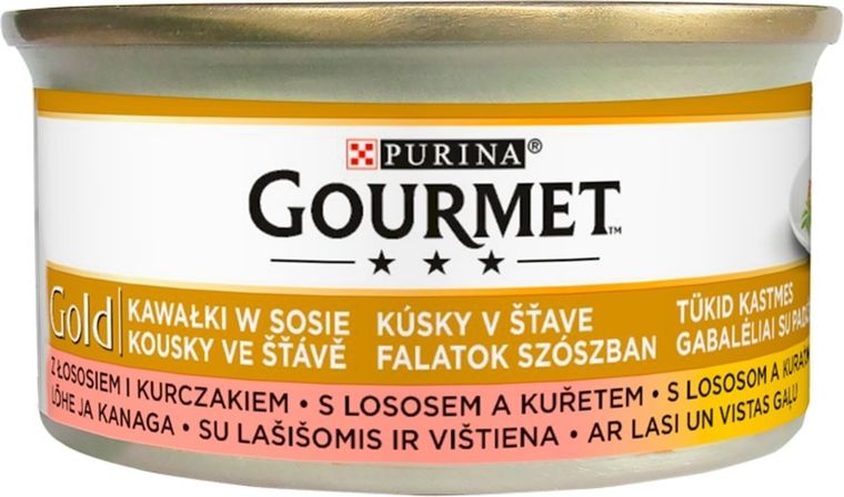 Purina, Gourmet Gold, sos, mokra karma dla kota, łosoś i kurczak, 85g
