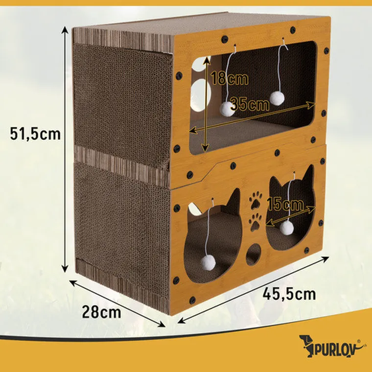 Purlov, drapak dla kota, dwupiętrowy, domek