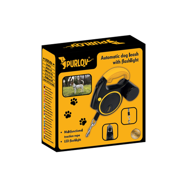 Purlov, smycz automatyczna z latarką, 5m