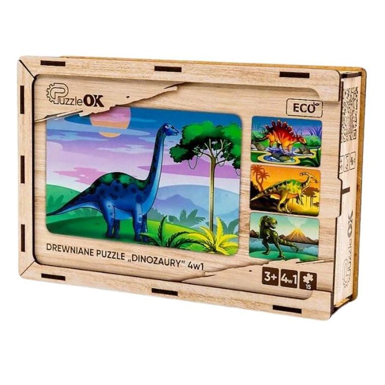 PuzzleOK, Dinozaury, puzzle drewniane 4w1